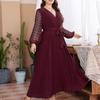 Em Estoque Amazon Transfronteiriço Plus Size Cor Sólida Novo Estilo Europeu e Americano Vestido com Cintura Elástica Vestido Feminino Patchwork