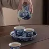 Azul y Flor de Hibisco Individual Tapa de Tres Talentos Tazón Cerámico Taza de Té Taza de Maestro Juego de Té Kung Fu traje Tazón de Té para Visitante