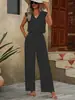 Conjunto Casual Verão 2026 Transfronteiriço Amazon Cor Sólida Sem Mangas Decote V Top Solto + Calça de Cintura com Amarração Wide-Leg