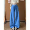 Pantalones Deportivos Americanos Azules de Pierna Ancha para Mujer Otoño 2026 Nuevos Casuales de Cintura Alta con Cordón Adelgazantes Petite Pantalones Guadaña