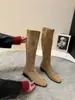 Botas largas de ante para mujer, estilo vintage, con tacón grueso, colección otoño/invierno 2025, botas de ajuste ceñido, botas de montar hasta la pantorrilla