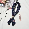 Lenço de seda estreito versão coreana feminino primavera verão outono chiffon fivela de pérola lenço pequeno cinto versátil bolsa longa com lenço de cabeça