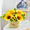 Flores Artificiais Arranjo de Flores de Simulação Arranjo de Flores de Girassol Plantas Pequenas em Vasos Buquês de Plástico Decorações para Sala de Estar Mesa de Jantar Plantas Verdes Enfeites