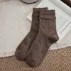 Meias de Cano Médio Outono e Inverno para Mulheres com Renda Fair Isle Estampadas por Toda Parte Desenho de Cachorro Estilo Versátil Costuradas com Meias de Borda de Orelha
