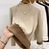 Camiseta Básica de Cuello Medio para Mujer en Otoño e Invierno Forro Polar y Engrosada de Una Pieza Tejido de Terciopelo Aspecto Adelgazante y Cálido Tejido de Punto Trenzado con Orejas