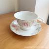 Juego de platillos para taza de café vintage, taza de té de la tarde, taza de té de cerámica francesa con flores, taza de té de estilo británico europeo y dorado.