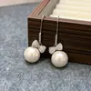 Novedad 2026 Exquisitos Pendientes de Lazo con Incrustaciones de Diamantes y Perlas de Lujo Ligero para Mujer, Dulces y Elegantes, Versátiles y de Gama Alta