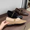 Zapatos Planos de Estilo Chanel para Mujer, con Puntera Cuadrada, Adorno de Flor Metálica, Forro de Borrego, Calzado Bajo, Zapatos Mary Jane de Correa Única, Mocasines Cálidos