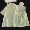 Conjunto fresco de dos piezas de algodón nube para mujer, con rayas verticales arrugadas, de manga corta, para el hogar, verano 2026