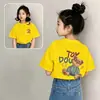 Camiseta de Manga Curta para Meninas Algodão Puro Verão Nova Chegada Crianças Crianças Mais Velhas Manga Meia Manga Solta Moda Verão Estilo Manga Meia Manga Top Estiloso