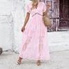 Kaikuo Roupa Feminina Transfronteiriça Europeia e Americana Amazon 2024 Primavera e Verão Exportação Casual Elegante Decote V Profundo Vestido de Manga Curta