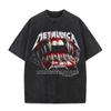 Labios Dientes Ojos Boca Patrón de Bestia Divertido Europeo y Americano Lavado Vintage Holgado Spray Directo Camiseta de Manga Corta para Hombre y Mujer