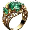 Anillo Nuevo Producto Transfronterizo Europeo y Americano Súper Moderno, Diseño Floral Creativo, Sensación de Alta Gama, Anillo de Diamante Esmeralda para Mujer, Joyería Más Vendida en Temu