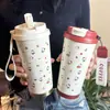 Taza Térmica de Alto Valor y Gran Capacidad Famosa en Internet Corazón de Chica Taza de Café con Popote para Chica Taza de Bebida Portátil Linda para Estudiante