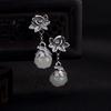 Pendientes vintage de loto antiguo bañados en plata, imitación de jade hetiano, estilo chino, para mujer, joyería étnica, moda nacional.