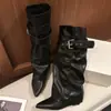 Botas Altas de Mujer 2026 Otoño/Invierno, Estilo Nuevo, Adelgazantes, Chica Popular, Botas de Caballero, Puntiagudas, Hebilla Metálica, Desmontables, Dos Formas de Usar, Aumentadoras de Altura