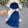 Conjunto de Duas Peças Feminino Estilo Coreano Estilo Comuter com Camisa de Manga Lanterna e Saia de Cintura Alta, Novo Estilo de Verão, Afina a Cintura e Emagrece, Estilo Leve e Maduro
