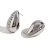 Brincos de gota em aço inoxidável banhado a ouro 18K, estilo Ins europeu e americano, simples, luxo leve, com parte traseira vazada, micro cravejados com strass reto