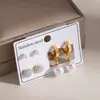Pendientes de Acero Inoxidable con Incrustaciones de Pedrería Geométrica, Perla, Mariposa, Letra, Corazón - Estilo Retro Europeo y Americano, Temperamento de Lujo Cruzado