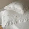 Estilo Princesa Coreana Encaje Lavado con Arena Algodón 100% Colcha Acolchada Juego de Tres Piezas Ajustado Transpirable Engrosado Cálido Cubre Cama
