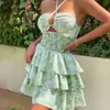 Vestido de Verano 2026 para Mujer con Estampado Floral, sin Tirantes, de Atar, con Corte que Ceñe la Cintura y Minifalda con Tirantes Finos