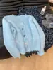 Casaco Suéter Cardigã Curto de Tricô Azul Macio e Fofo para Mulheres, Petite, Estilo Preguiçoso com um Toque de Luxo