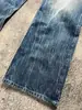 Jeans Retro Americanos Azul Oscuro con Grietas de Rayos para Hombre y Mujer Pantalones Sueltos de Pierna Ancha Pantalones Rectos Lavados Micro-pantalones