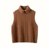 Suéter de cachemira para mujer, de cuello alto, tejido trenzado, nuevo estilo otoño/invierno, chaleco sin mangas, perfecto para usar en capas, color liso