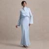 Moda Cruzada Europeia e Americana Elegante Lv Feminino Justo ao Corpo Renda nas Costas Cadarço Gola Alta Manga Longa Saia Longa Vestido Lv