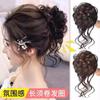 Peruca longa com faixa de cabelo e cabeça de almôndega, prendedor grande para mulheres, barba longa, cacheado bagunçado, faixa de cabelo para mulheres, coque, peruca, bolsa de cabelo