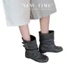 Botas retro de estilo ballet de cuero nuevo hasta media pantorrilla, botas cortas western europeas y americanas de cuero genuino, botas plisadas apiladas, botas Martin para mujer