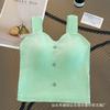Design de Botão Sem Costura Camisole de Ombro Largo Colete para Usar por Cima com Bojo Top Curto Sexy para Menina Quente com Costas Lindas