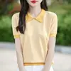 Suéter de Punto para Mujer Otoño 2026 Transfronterizo, Suéter Básico de Manga Corta con Cuello Polo para Mujer, Mayorista de Comercio Exterior a Rayas para Mujer