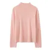 Suéter de malha feminino 100% caxemira outono e inverno, novo, corte solto, cor sólida, com contas feitas à mão, barra enrolada, gola semi-alta, designer