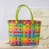 Bolsa de Palha Colorida Plástica Tecida Dopamina de Verão Versátil Cesta Tote Bolsa de Mão Fresca Presente de Casamento Lua Cheia