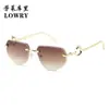 Comercio Exterior Transfronterizo Personalidad Europea y Americana Montura de Pierna de Leopardo Gafas de Sol Poligonales Sin Montura Moda Gafas de Sol con Protección UV 8060