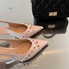 2025 Nuevo Estilo Baotou Tacón Grueso Sandalias de Moda para Mujer con Remaches Estilo Hada Francés Flats de Punta Cuero Patentado No Cansan