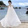 Vestido con cuello plisado y abalorios Vacaciones Románticas Francesas Falda en A Blanca con Abalorios Hada Elegante Falda Larga