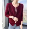 Cárdigan de punto de cachemira para mujer, cuello redondo, estilo Chanel, cuatro botones, corte holgado, elegante, adelgazante, suave y acogedor, top de manga larga