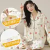 Pijama de Maternidade de Algodão Puro para Primavera e Outono, Manga Longa, para Amamentação, Todo em Algodão, Roupa Pós-Parto para Amamentar, Conjunto de Duas Peças para Casa