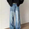 Jeans Anchos Rasgados Estilo Retro Americano Bigotes de Gato Lavados Estilo Callejero para Hombre Adelgazantes Versátiles Pierna de Tijera Moda Tendencia