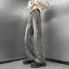 Jeans Acampanados Bordados para Hombre, Pantalones Rectos Sueltos de Pierna Ancha Americanos de Alta Calle, Marca Trendy, Pantalones Largos Retro Lavados Elegantes