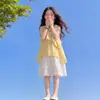 Vestido Colete de Verão Sem Mangas para Meninas Doce e Fofo Vestido com Laço Design Moderno Vestido Irregular de Princesa