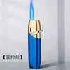 Encendedor metálico de llama recta transfronterizo llama azul personalidad celebridad de internet encendedor inflable encendedor de cigarrillos portátil a prueba de viento modelo nuevo