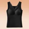 Camiseta térmica feminina com gola V em malha, sexy, leve e luxuosa, com bojos embutidos, eliminando a necessidade de sutiã, modeladora e afuniladora, e proporcionando calor