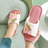 Chinelos de Linho para Mulheres Primavera e Outono Fofos para Casa Interior Sola Grossa Antiderrapante Casal Algodão e Linho Chinelos de Chão para Casa para Todas as Estações
