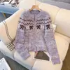 Cárdigan de Punto Suave Jacquard con Lazo Fair Isle, Diseño Otoño/Invierno, Abrigo Suéter Color Block para Mujer