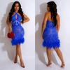 C6729 transfronterizo AliExpress Amazon moda europea y americana para mujer color sólido pedrería halter sin espalda falda vestido
