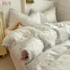 Juego de cuatro piezas de algodón puro Clase A, ropa de cama de gasa de doble capa, funda de edredón 100% algodón, sábana bajera, funda de edredón, juego de tres piezas para dormitorio universitario 4