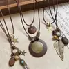 Nova Colar Pingente Pena Zen Chinês Feminino Corrente Longa Clavícula Retrô Boêmia Estilo Étnico Acessórios para Empilhar
